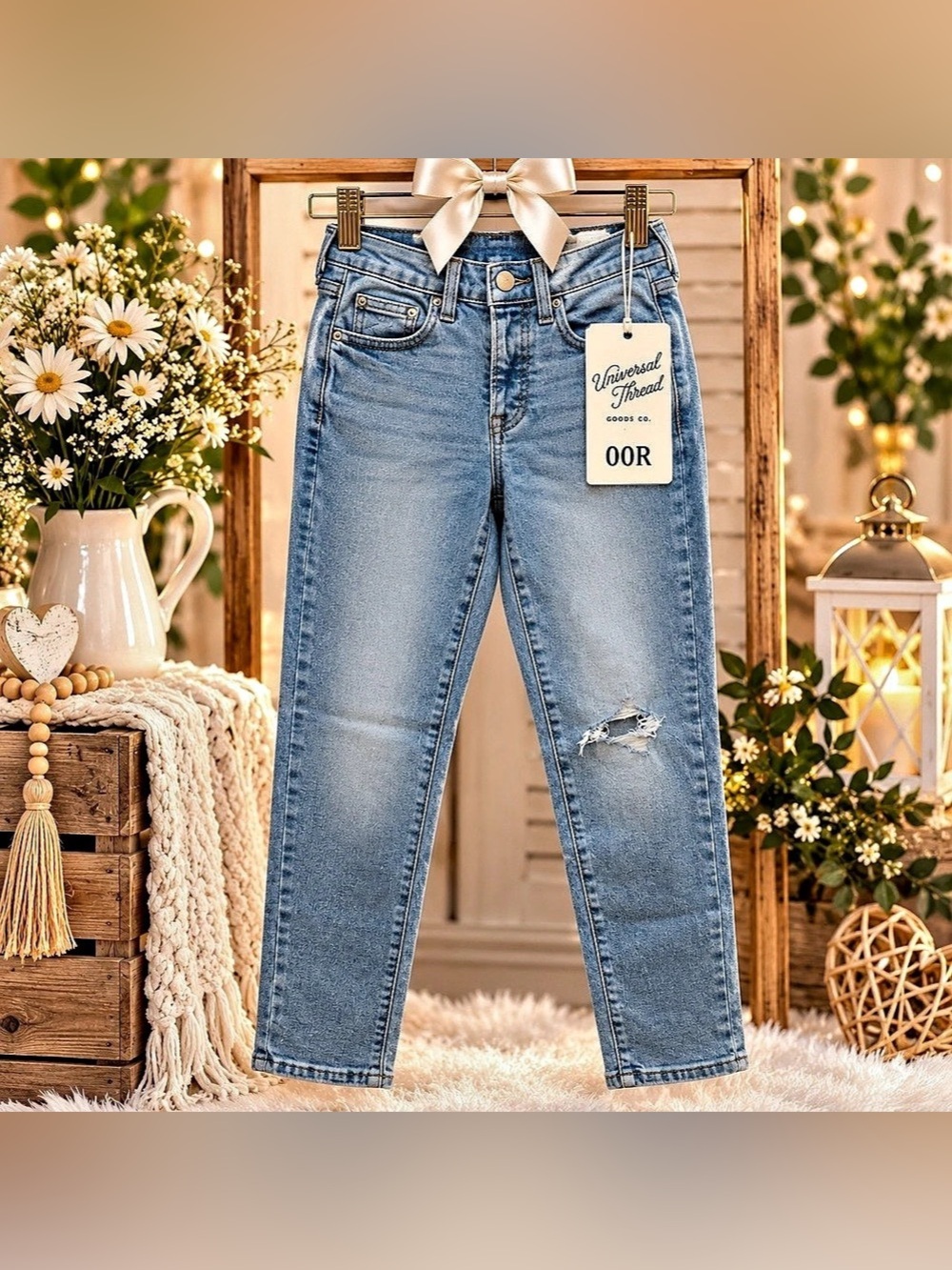 Universal Thread Women’s 00R Mid Rise 80s Slim Jeans Light Wash Distressed NWT